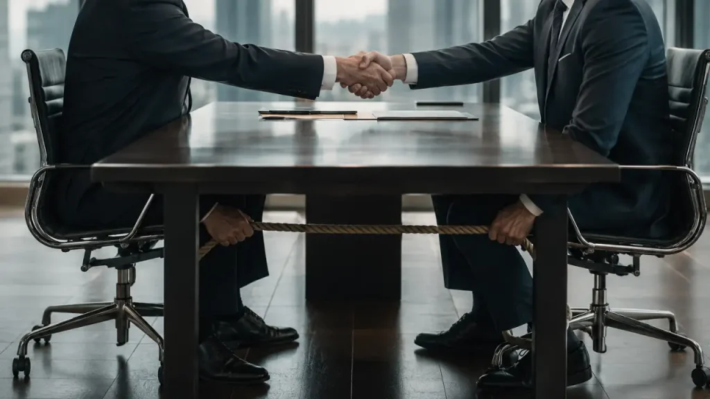 Buyer and seller negotiating an earn-out clause in the final stage of an M&A deal