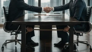 Buyer and seller negotiating an earn-out clause in the final stage of an M&A deal